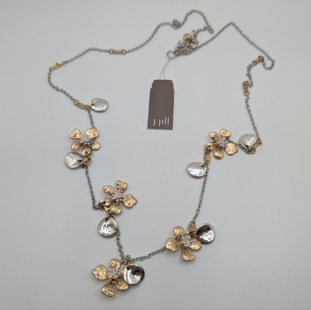 NWT $49 J. Jill Gold and Silver Flower Cluster Necklace - So Pretty!